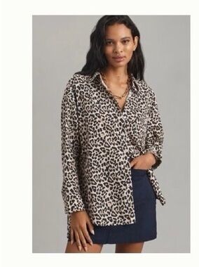 Maeve Leopard Print Button-Front Women's Shirt Jacket - Beige/Black